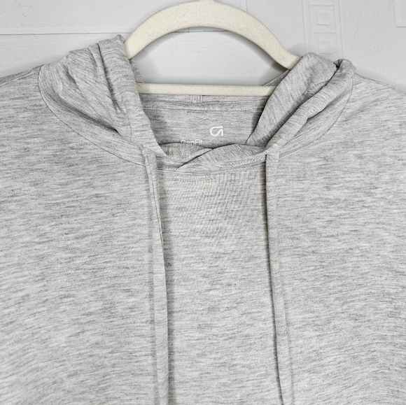 Gap Fit Light Gray Lightweight Cropped Boxy Pullover Hoodie Thumb Holes M EUC - Picture 3 of 11